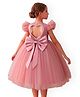 The Kids Club Net Woven Half Ruffled Sleeves Pearl Embellished Dress - Pink