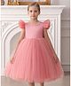 The Kids Club Net Knit Frill Sleeves Pearls Embellished Bow Applique Detailed Dress - Pink