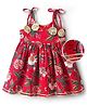 EARTHY TOUCH Cotton Woven Sleeveless Ethnic Dress with Floral Print - Red