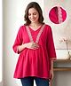 Bella Mama Woven Three Fourth Sleeves Maternity Top with Lace Detailing - Pink