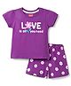 Babyhug Cotton Knit Half Sleeves Shorts & T-Shirt Night Suit Floral Print - Purple