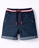 Babyhug Denim Washed Mid Thigh Length Solid Shorts With Stretch - Dark Blue