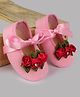 Daizy Floral Applique Detailed Stones Embellished Lace Up Booties - Baby Pink