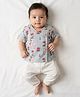 Klingaru Cotton Knit Half Sleeves Floral Printed Jhabla & Pant Set - Blue