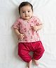 KLINGARU Cotton Knit Half Sleeves Cow & Floral Printed Coordinating Jhabla & Pants Set - Pink