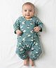 KLINGARU Cotton Knit Full Sleeves Sheep Printed Coordinating Jhabla & Pants Set - Teal Blue