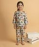 KLINGARU Cotton Knit Full Sleeves Elephant Printed Coordinating Kurta & Pajama Night Suit - White