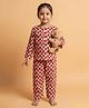 KLINGARU Cotton Knit Full Sleeves Strawberry Printed Coordinating Kurta & Pajama Night Suit - Beige