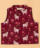 KLINGARU Cotton Woven Sleeveless Cow & Floral Printed Jacket - Burgandy