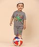 Cutiekins Cotton Blend Knit Half Sleeves Dinosaur & Player 20 Text Printed Tee & Shorts Set - Grey & Green
