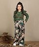 Cutiekins Woven Full Sleeves Frill Detailed Top & Pant Set - Olive Green & Multi Colour
