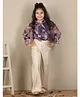 Cutiekins Woven Full Sleeves Abstract Printed Top & Solid Trousers Set - Purple & Beige