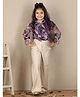 Cutiekins Woven Full Sleeves Abstract Printed Top & Solid Trousers Set - Purple & Beige