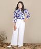 Cutiekins Woven Three Fourth Sleeves Abstract Printed Top & Pant Set - Blue & White