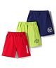 Doodle Poodle 100% Cotton Single Jersey Knit Knee Length Shorts With Text Print Pack of 3 - Blue Red & Green