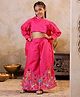 Shorgul Woven Full Sleeves Solid Top & Palazzo With Dupatta Set - Fuchsia
