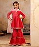 Shorgul Viscose Rayon Woven Three Fourth Sleeves Gota Lace Embellished Kurti & Sharara Set - Red