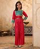 Shorgul Cotton Silk Woven Full Sleeves Lace Embellished Top & Palazzo Set - Dark Pink