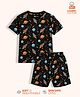 Orange Sugar 100% Cotton Knit Half Sleeves Space Theme Printed Coordinating Tee & Shorts Night Suit - Black