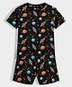 Orange Sugar 100% Cotton Knit Half Sleeves Space Theme Printed Coordinating Tee & Shorts Night Suit - Black