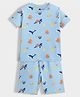 Orange Sugar 100% Cotton Knit Half Sleeves Sea Life Printed Coordinating Tee & Shorts Night Suit - Sky Blue