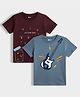 Orange Sugar 100% Cotton Knit Pack Of 2 Half Sleeves Firefly & Guitar Printed Tees - Wine & Blue