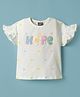 Little Kangaroos Knitted Sleeveless Top With Polka Dots Print & Hope Embroidery - White