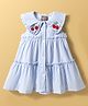 Little Kangaroos Cotton Woven One Piece Dresses/Frocks Sleeveless Striped with Peter Pan Collar and Cherry Embroidery Offwhite 10-11 Years