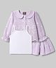 Little Kangaroos Cotton Woven Full Sleeves Floral Embroidered Peter Pan Collared Top & Shorts Set With Innerwear - Purple