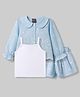 Little Kangaroos Cotton Woven Full Sleeves Floral Embroidered Peter Pan Collared Top & Shorts Set With Innerwear - Light Blue
