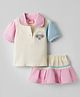 Little Kangaroos Cotton Woven Half Sleeves Top & Skirt Set with Tennis Print - Pink
