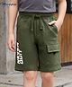 Honeyhap Premium 100% Cotton Knit Knee Length Bermuda With Bio Finish & Text Print - Bronze Green