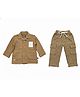 CRUNCHY NACHOS Knitted Full Sleeves Teddy Bear Patch Detailed & Textured Coordinating Shirt & Trousers Set - Brown