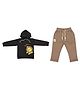 CRUNCHY NACHOS Knitted Full Sleeves Lion Printed Pre Winter Hooded Sweatshirt & Jogger Set - Black