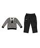 CRUNCHY NACHOS Knitted Full Sleeves Layered & Tie Detailed Pre Winter Sweatshirt With Cargo Trouser Set - Black