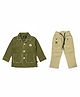 CRUNCHY NACHOS Knitted Full Sleeves Alphabets Design Embroidered Shirt & Trouser Set - Olive Green