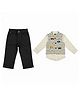 CRUNCHY NACHOS Knitted Knit Full Sleeves Solid Shirt & Pant Set With Vehicles Embroidered Waistcoat - Black