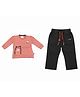 CRUNCHY NACHOS Knitted Full Sleeves Animal Embroidered Tee & Pant Set - Burnt Orange