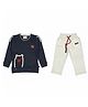 CRUNCHY NACHOS Knitted Full Sleeves Animal Embroidered Tee & Pant Set - Navy Blue