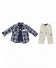 CRUNCHY NACHOS Knitted Knit Full Sleeves Checked Shirt & Cargo Styled Pant Set With  Tee - Navy Blue