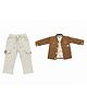 CRUNCHY NACHOS Knitted Knit Abstract Printed Tee & Cargo Pant Set With Full Sleeved Jacket - Brown