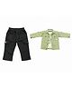 CRUNCHY NACHOS Knitted Knit Abstract Printed Tee & Cargo Pant Set With Full Sleeved Jacket - Green