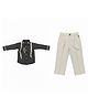 CRUNCHY NACHOS Woven Full Sleeves Abstract Embroidered Shirt & Pants Set With Suspender - Black