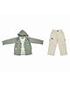 CRUNCHY NACHOS Cotton Blend Knit Full Sleeves Solid Hooded Jacket With Striped Tee & Pants Set - Olive Green