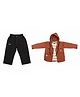 CRUNCHY NACHOS Cotton Blend Knit Full Sleeves Solid Hooded Jacket With Striped Tee & Pants Set - Rust Orange