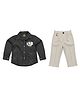 CRUNCHY NACHOS Cotton Woven Full Sleeves Alphabet Patch Embroidered Textured Shirt & Pant Set - Black