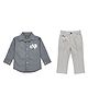 CRUNCHY NACHOS Cotton Woven Full Sleeves Alphabet Patch Embroidered Textured Shirt & Pant Set - Grey