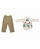 CRUNCHY NACHOS Jacquard Woven Full Sleeves Solid Shirt & Trousers Set With Floral Printed  Vest & Bow - Brown