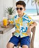 OLLINGTON ST. Cotton Knit Half Sleeves Tropical Theme Printed Shirt & Denim Shorts Set - Multicolour & Blue