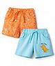 Doodle Poodle 100% Cotton Knit Knee Length Shorts with Dino Print Pack of 2 - Blue & Orange